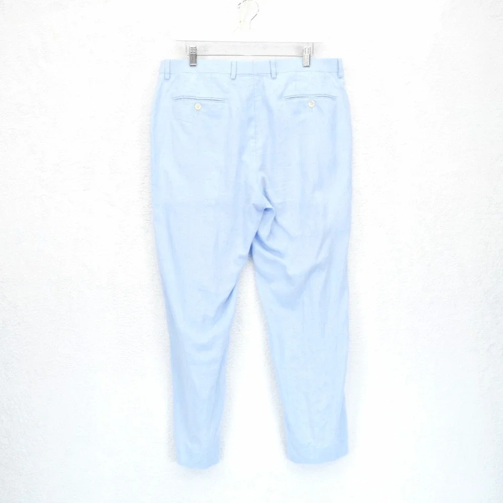 Lauren Ralph Lauren 100% Linen Baby Blue Flat Front Dress Pants Trousers 35 / 27